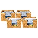 Kuber Industries Metalic Flower Print Non Woven Shirt Stacker Closet Organizer - Shirts and Clothing Organizer With Handle (Beige)