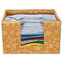 Kuber Industries Metalic Flower Print Non Woven Shirt Stacker Closet Organizer - Shirts and Clothing Organizer With Handle (Beige)