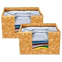 Kuber Industries Metalic Flower Print Non Woven Shirt Stacker Closet Organizer - Shirts and Clothing Organizer With Handle (Beige)