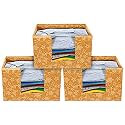 Kuber Industries Metalic Flower Print Non Woven Shirt Stacker Closet Organizer - Shirts and Clothing Organizer With Handle (Beige)