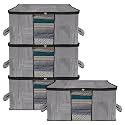 Kuber Industries Non-Woven Underbed Storage Bag|Clothes Storage Organizer|Blanket Cover With Clear Window|Zipper Closure&amp;Handle Cloth Organizer|Lining-Design|Large|Pack Of 4|Gray,32 Cm,48Cm,Black