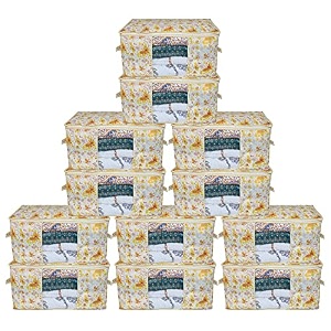 kuber industries metalic print underbed storage bagorganizer for clothes largenon-woven comforter blanket covertransparent window amp zipperside handlespack of 12 cream