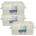 Kuber Industries Metalic Print Underbed Storage Bag|Organizer For Clothes Large|Non-Woven Comforter, Blanket Cover|Transparent Window &amp; Zipper|Side Handles|Pack of 3 (Brown &amp; Cream)
