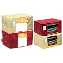 Kuber Industries Metalic Printed 2 Piece Non Woven Saree Cover and 2 Pieces Underbed Storage Bag, Storage Organiser, Blanket Cover, Gold &amp; Red -CTKTC42390
