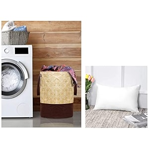 kuber industries metalic printed waterproof canvas laundry bag toy storage laundry basket organizer 45 l brown -kubmart2741 standard