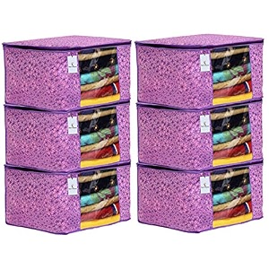 kuber industries non woven hanging 4 shelves foldable wardrobe organizer- brown-hs40kubmart23985