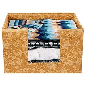 kuber industries metallic flower printed non-woven foldable saree stacker wardrobe organizer storage bin with handle brown-hs43kubmart26396