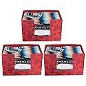 Kuber Industries Metallic Flower Printed Non-Woven Foldable Saree Stacker, Wardrobe Organizer, Storage Bin With Handle- Pack of 3 (Red)-HS43KUBMART26408