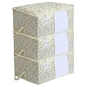Kuber Industries Metallic Print Underbed Storage Bag, Storage Organiser, Blanket Cover Set of 3 - Light Brown, Extra Large Size-CTKTC14166,Standard