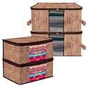Kuber Industries Saree Cover & Underbed Stoarge Bag Set | 2 Pieces Saree & 2 Pieces Underbed Storage Bag Combo Set | Zipper Closure & Handle | Wooden-Texture-Design | Set of 4 | Brown