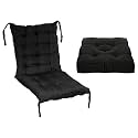 Kuber Industries Microfiber 18 * 48 Inch Back and Seat Chair Cushion with Ties &amp; 18 * 18 Inch Square Cushion for Rocking, Desk, Dining, Lounge Chairs - Set of 2 (Black)