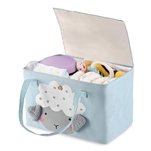 kuber industries premium kawaii essentials caddy bag  aesthetic baskets for new born clothes  cute stuff holder amp organizer for baby toys diaper amp wet wipes  gm-26-pnk  pink rabbit