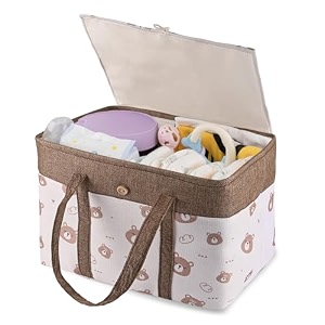 kuber industries premium kawaii essentials caddy bag  aesthetic baskets for new born clothes  cute stuff holder amp organizer for baby toys diaper amp wet wipes  gm-26-pnk  pink rabbit