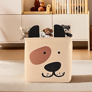 kuber industries multipurpose foldable almirah closetdrawer storage basket with carry handles for cloth amp toys  kids toy storage basketbox organizerlaundry bag  gm-7-bg  smiley - beige