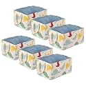 Kuber Industries Pack of 6 Multipurpose Foldable Almirah Closet/Drawer Storage Basket with Carry Handles for Cloth & Toys | Kids Toy Storage Basket/Box Organizer | GM-23-WHT | White dinosaur