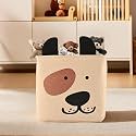Kuber Industries Multipurpose Foldable Almirah Closet/Drawer Storage Basket with Carry Handles for Cloth &amp; Toys | Kids Toy Storage Basket/Box Organizer/Laundry Bag | GM-7-BG | Smiley - Beige