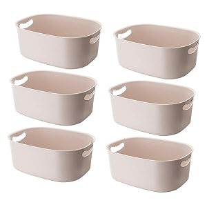 kuber industries multipurpose medium storage box with handlebasket for cosmetic fruits storage 3420 l34 pack of 6 beige