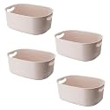 Kuber Industries Multipurpose Medium Storage Box With Handle|Basket For Cosmetic, Fruits, Storage "20 L" |Pack of 4| Beige|