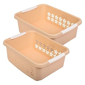 kuber industries multipurpose rectangle shape plastic storage basket for kitchen fruit basket office table storage organizer small pack of 2 beige
