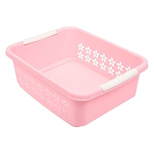 kuber industries multipurpose rectangle shape plastic storage basket for kitchen fruit basket office table storage organizer large pack of 2 pink