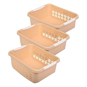 kuber industries multipurpose rectangle shape plastic storage basket for kitchen fruit basket office table storage organizer large pack of 3 beige