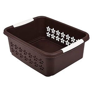 kuber industries multipurpose rectangle shape plastic storage basket for kitchen fruit basket office table storage organizer medium brown