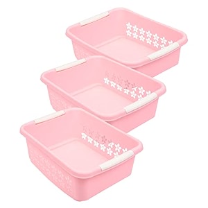 kuber industries multipurpose rectangle shape plastic storage basket for kitchen fruit basket office table storage organizer small pack of 3 pink