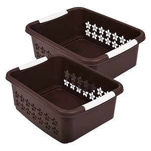 kuber industries multipurpose rectangle shape plastic storage basket for kitchen fruit basket office table storage organizer small pack of 2 brown