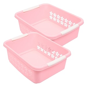 kuber industries multipurpose rectangle shape plastic storage basket for kitchen fruit basket office table storage organizer medium pack of 2 pink