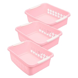 kuber industries multipurpose rectangle shape plastic storage basket for kitchen fruit basket office table storage organizer medium pack of 3 pink