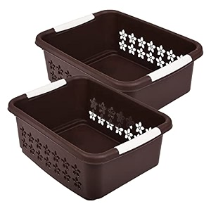 kuber industries multipurpose rectangle shape plastic storage basket for kitchen fruit basket office table storage organizer large pack of 2 brown