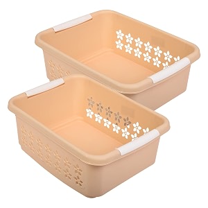 kuber industries multipurpose rectangle shape plastic storage basket for kitchen fruit basket office table storage organizer medium pack of 2 beige