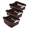 Kuber Industries Multipurpose Rectangle Shape Plastic Storage Basket for Kitchen, Fruit Basket, Office Table, Storage Organizer Medium Pack of 3 (Brown)