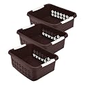 Kuber Industries Multipurpose Rectangle Shape Plastic Storage Basket for Kitchen, Fruit Basket, Office Table, Storage Organizer Large Pack of 3 (Brown)