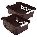 Kuber Industries Multipurpose Rectangle Shape Plastic Storage Basket for Kitchen, Fruit Basket, Office Table, Storage Organizer Large Pack of 2 (Brown)
