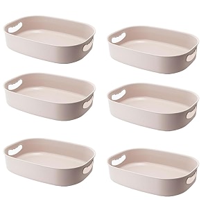kuber industries multipurpose small storage box with handlebasket for cosmetic fruits storage 3412 l34 pack of 6 beige