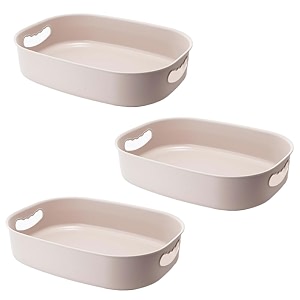 kuber industries multipurpose small storage box with handlebasket for cosmetic fruits storage 3412 l34 pack of 3 beige
