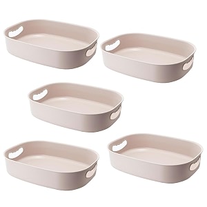 kuber industries multipurpose small storage box with handlebasket for cosmetic fruits storage 3412 l34 pack of 5 beige