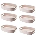 Kuber Industries Multipurpose Small Storage Box With Handle|Basket For Cosmetic, Fruits, Storage "12 L" |Pack of 6| Beige|
