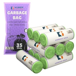 kuber industries 24x32 in green big trash bags  extra large garbage bags for dustbin 150 bags 10 rolls  wet and dry waste dustbin bags large size  for home office hotels hospitals