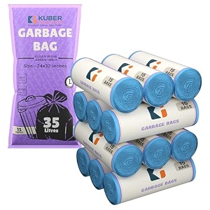 kuber industries 24x32 in blue big trash bags  extra large garbage bags for dustbin 180 bags 12 rolls  wet and dry waste dustbin bags large size  for home office hotels hospitals