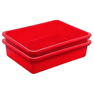 kuber industries multiuses rectangular plastic large tray bin organizer pack of 2 red