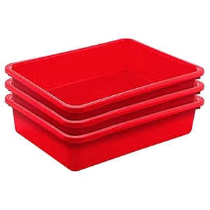 kuber industries multiuses rectangular plastic large tray bin organizer pack of 3 red