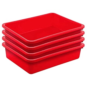 kuber industries multiuses rectangular plastic large tray bin organizer pack of 4 red