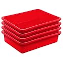 Kuber Industries Multiuses Rectangular Plastic Large Tray, Bin, Organizer Pack of 4 (Red)