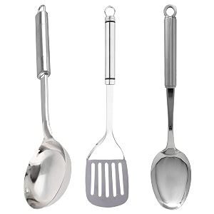 kuber industries multiuses serving amp cooking stainless steel kitchen tool amp utensil set of 3 solid turner amp ladle amp slotted turner silver