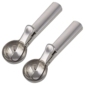 kuber industries stainless steel ice cream scoop with trigger release- pack of 2 silver standard