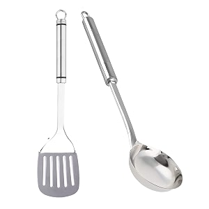 kuber industries multiuses serving amp cooking stainless steel kitchen tool amp utensil set of 2 ladle amp solid turner silver