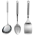 Kuber Industries Multiuses Serving &amp; Cooking Stainless Steel Kitchen Tool &amp; Utensil, Set of 3 (Skimmer &amp; Spatula &amp; Slotted Turner) (Silver)