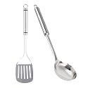 Kuber Industries Multiuses Serving &amp; Cooking Stainless Steel Kitchen Tool &amp; Utensil, Set of 2 (Ladle &amp; Solid Turner) (Silver)